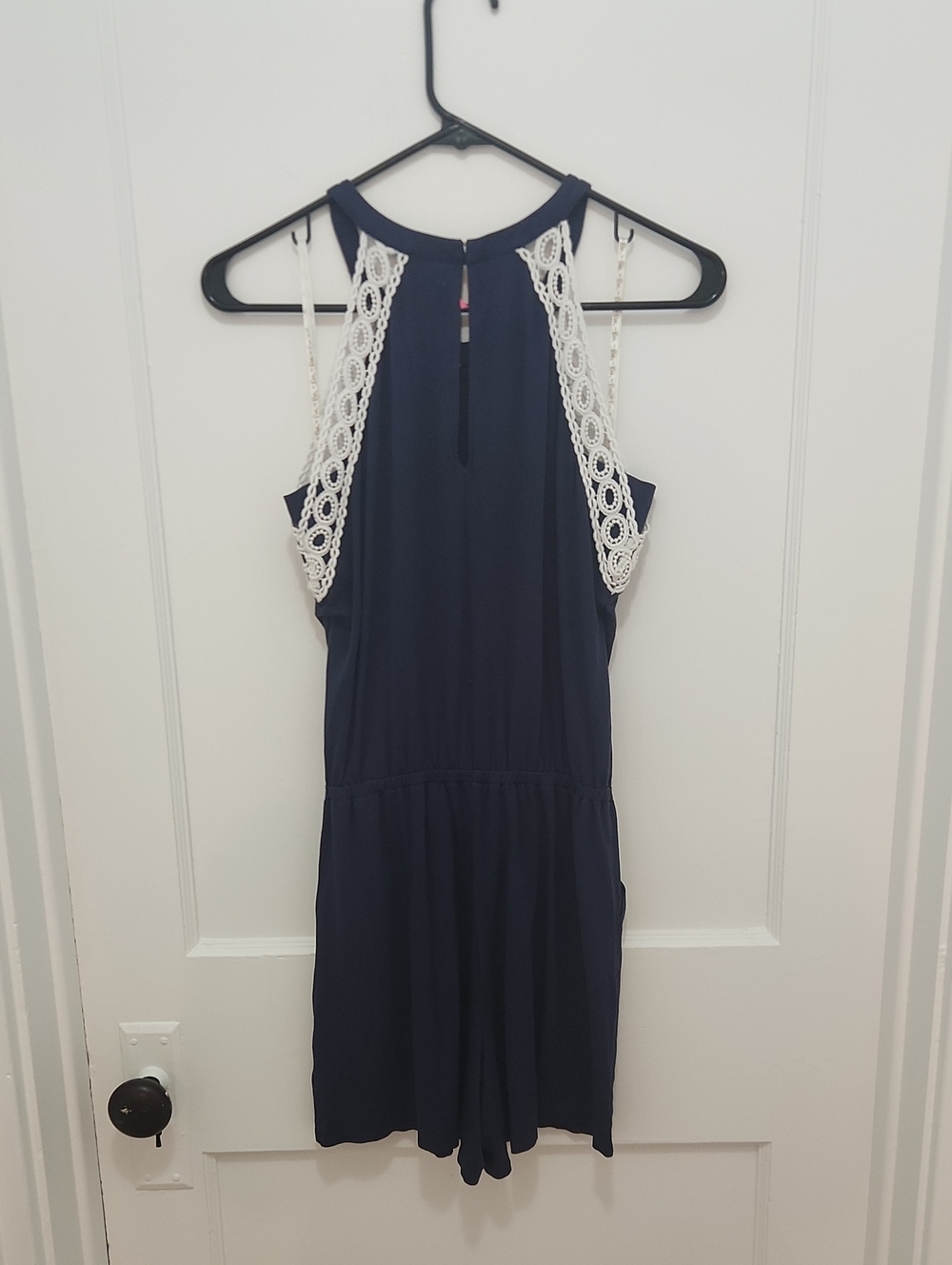 Lilly Pulitzer Navy Blue Lace Trim Romper - Picture 2 of 14